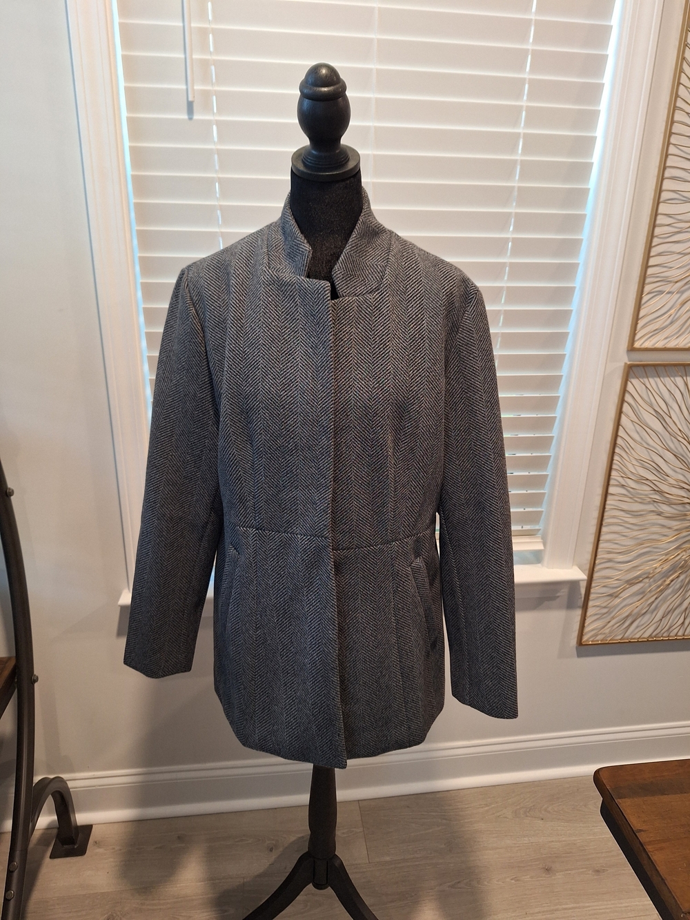 Women’s Herringbone Stand-Collar Blazer Jacket - Gray